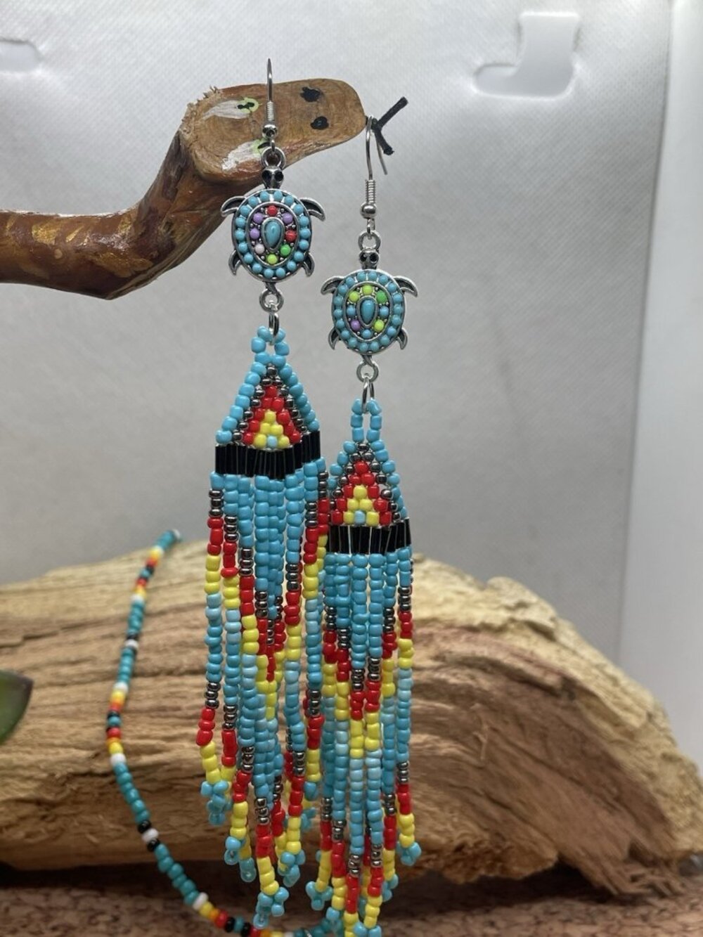 TURTLE Feather Handmade Seed Bead Necklace Set Boho Earrings Choker Beach NEW